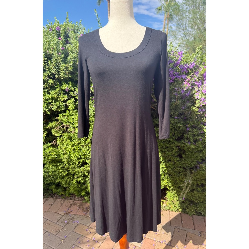 Karen Kane Black A-Line Dress Scoop Neck 3/4 Sleeve Jersey Knit Size S USA Made